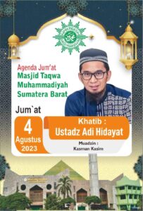 Ustaz Adi Hidayat jadi khatib Jumat di Masjid Taqwa Muhammadiyah Sumbar. (IST)